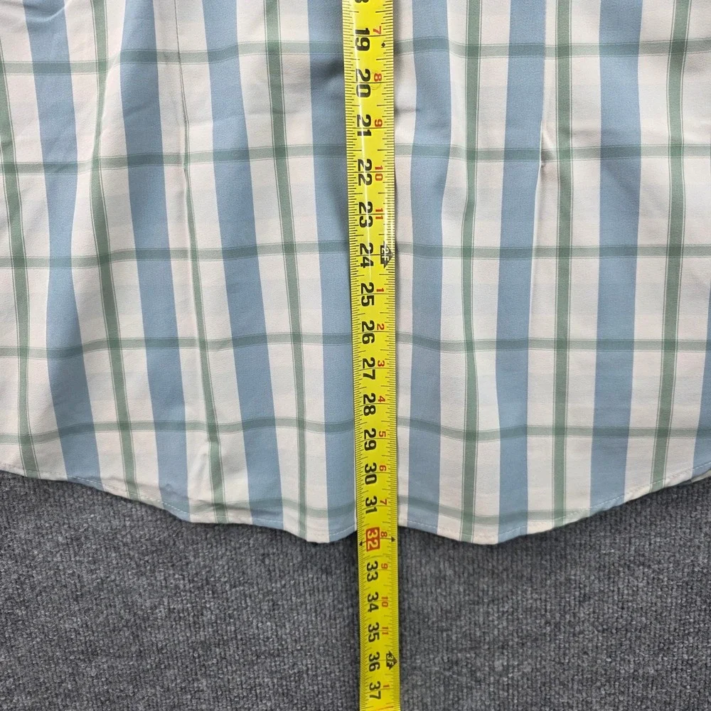 Mizzen+Main Men Trim Fit Plaid Performance Dress Shirt Blue Green XL Long Sleeve